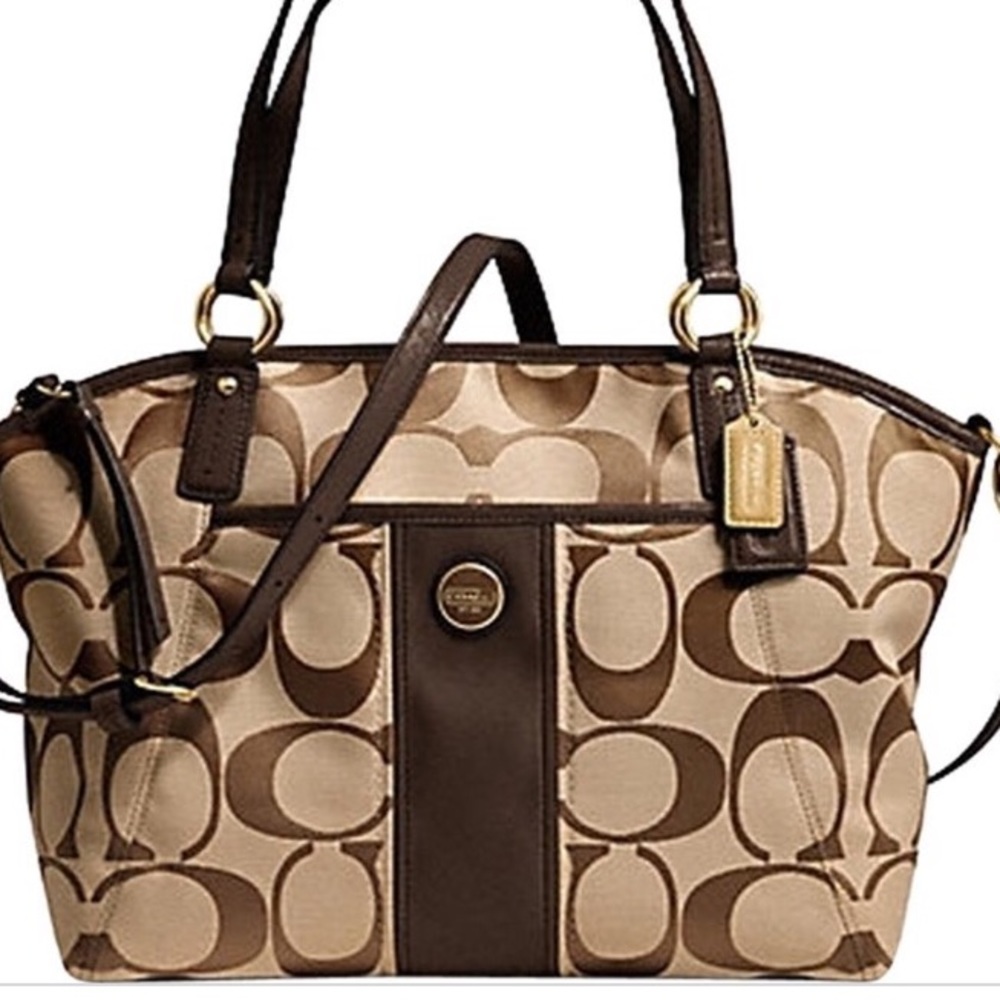 Coach signature striped pocket tote/optional strap